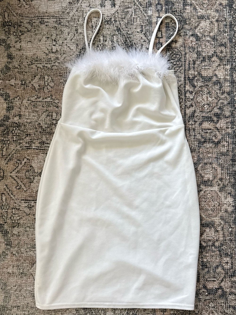 Nasty Gal white mini with feather trim